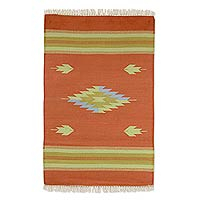 Cotton rug, 'Ginger Diamond' (2x3) - Hand Woven 2x3 Feet 100% Cotton Rug from India
