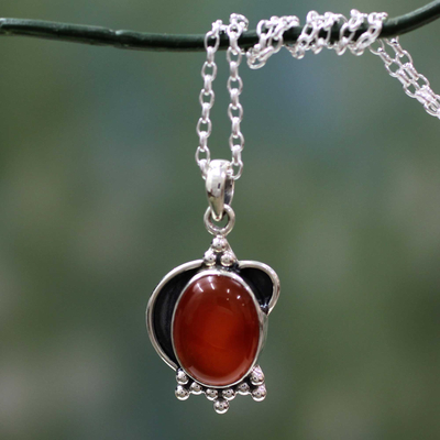 Sterling Silver and Carnelian Pendant Necklace from India - Solar Charm ...
