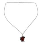 Carnelian pendant necklace, 'Solar Charm' - Sterling Silver and Carnelian Pendant Necklace from India