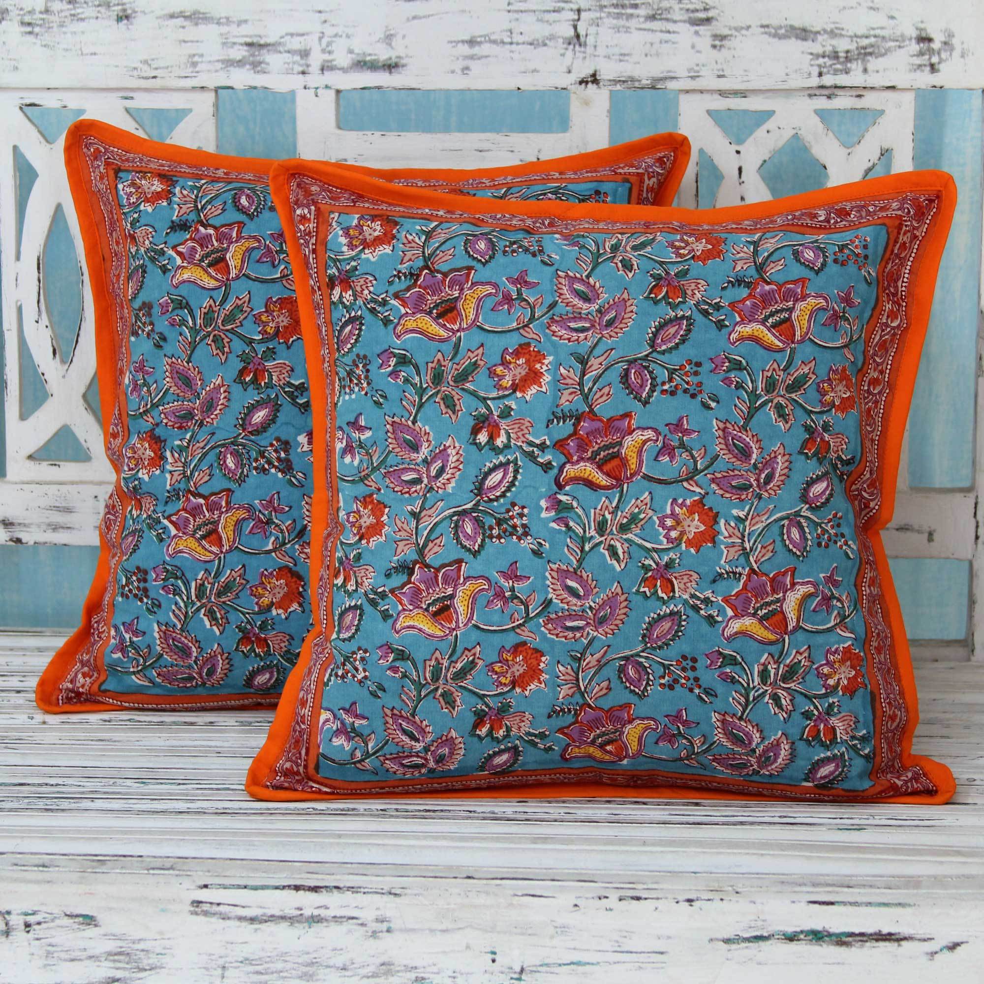 UNICEF Market Set of 2 Reversible Indian Block Print Cotton Cushion