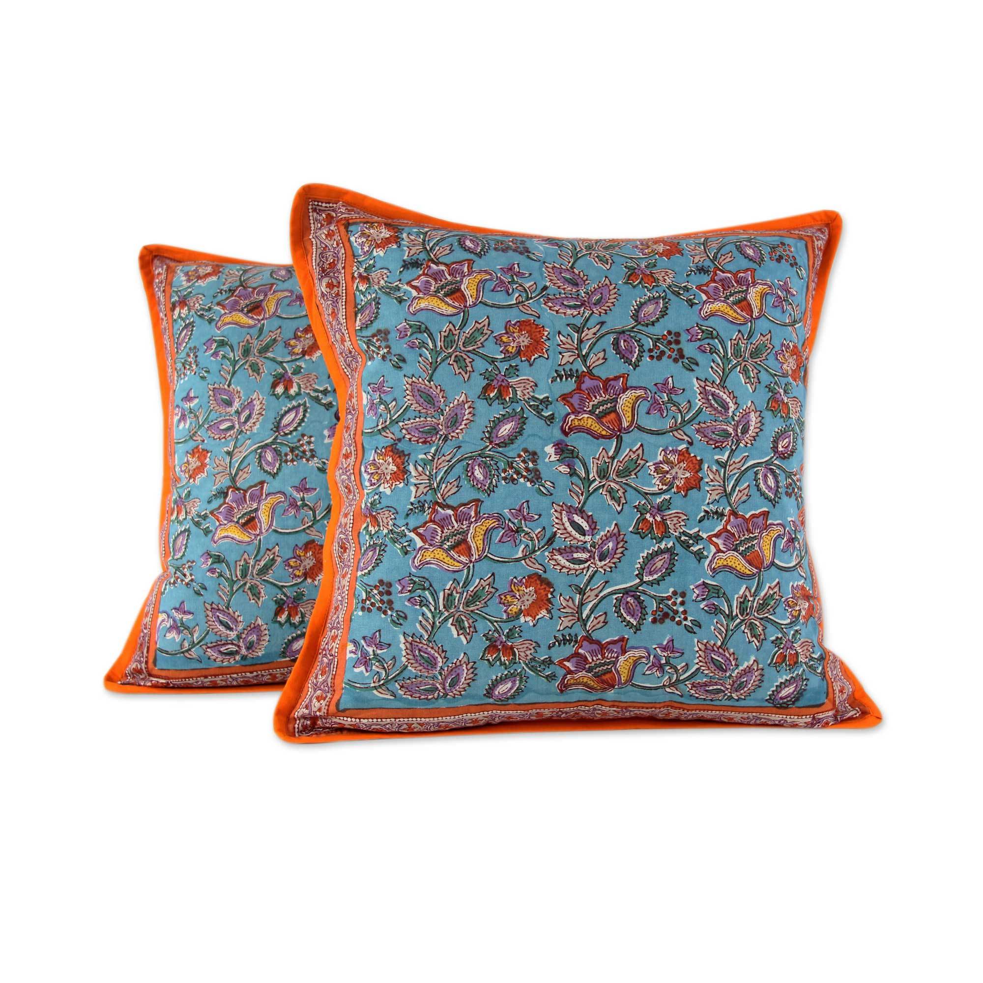 UNICEF Market Set of 2 Reversible Indian Block Print Cotton Cushion