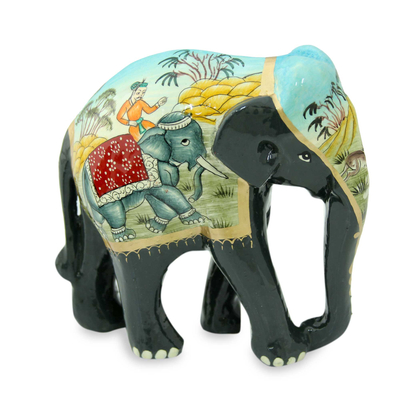 Lacquered wood sculptures, 'Black Elephant Trio' (set of 3) - 3 Artisan Crafted Lacquered Wood Elephant Sculptures