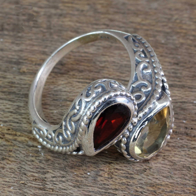 Handcrafted Mughal Style Silver Ring with Citrine and Garnet ...
