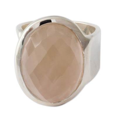 Rose quartz wrap ring, 'Jaipur Opulence' - Statement jewellery Artisan Crafted Rose Quartz Wrap Ring