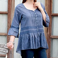 Featured review for Cotton blend tunic, Cadet Blue Charm