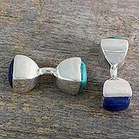 Turquoise and lapis lazuli cufflinks, 'Dreamer' - Sterling Silver Two Way Cufflinks Set with Lapis Lazuli and 