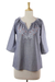 Cotton blouse, 'Charming Bouquet' - India Blue Cotton Chambray Blouse with Hand Embroidery