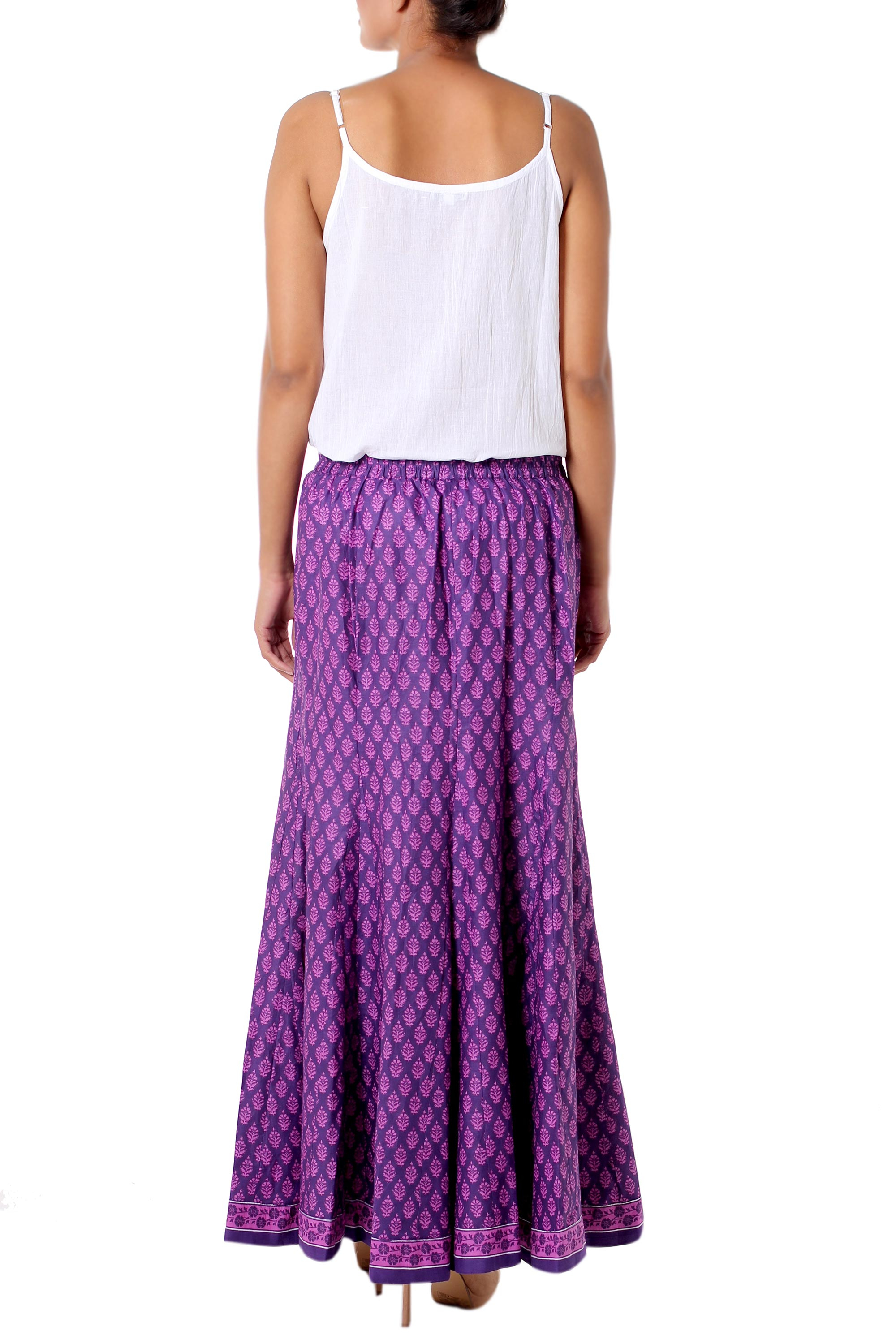 Women's Purple and Lilac Floral Print Long Skirt from India - Radiant ...
