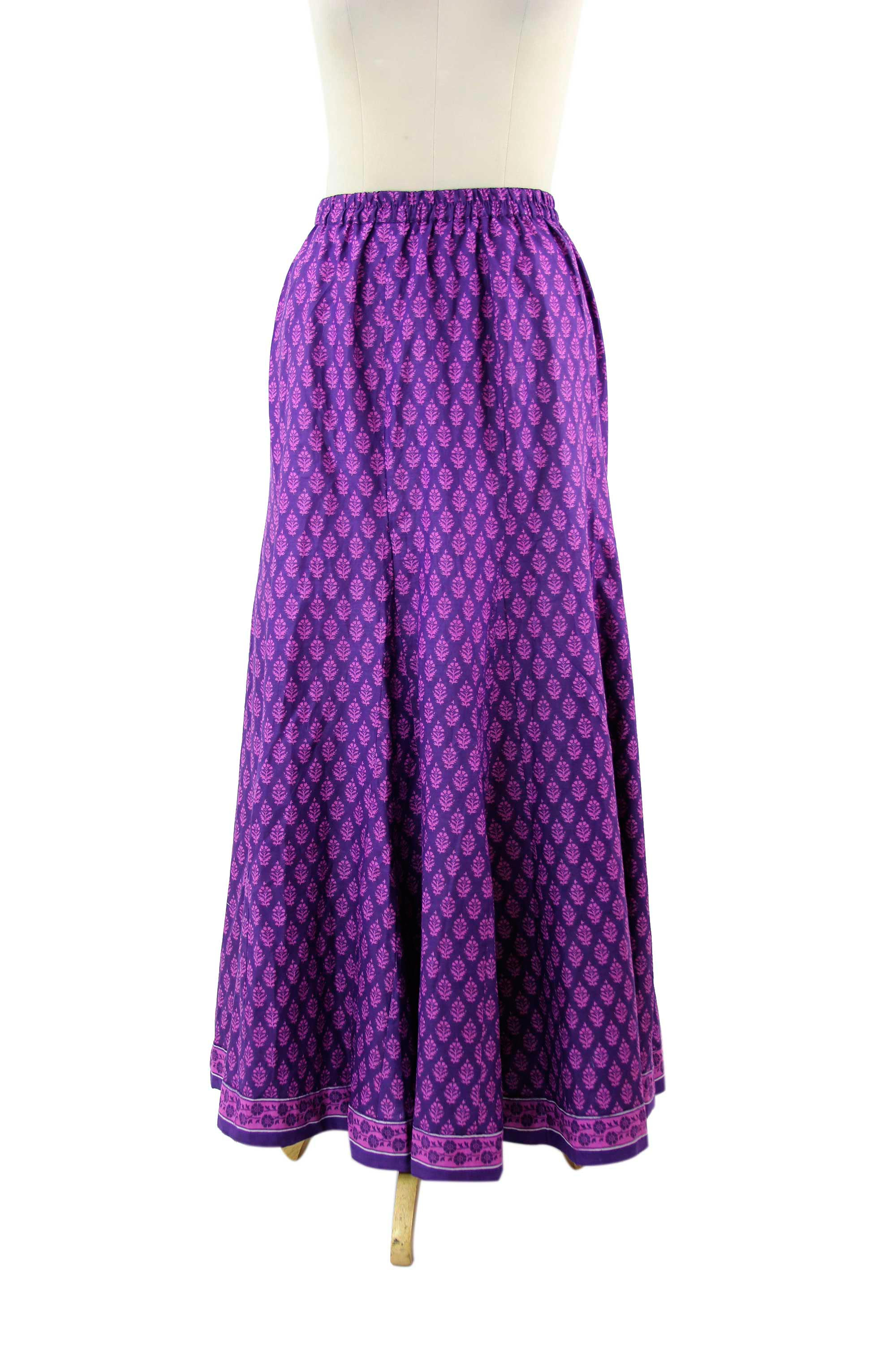 Women's Purple and Lilac Floral Print Long Skirt from India - Radiant ...