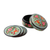 Papier mache coasters, 'Kashmir Floral' (set of 6) - Artisan Crafted Papier Mache Coasters with Holder (Set of 6)