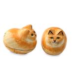 Papier mache boxes, 'Charismatic Cats' (pair) - Artisan Crafted Decorative Papier Mache Cat Boxes