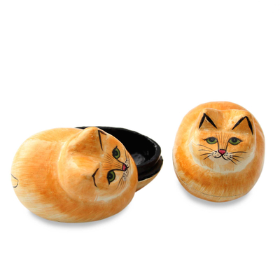 Pappmaché-Boxen, (Paar) - Kunsthandwerklich gefertigte, dekorative Katzenboxen aus Pappmaché