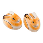 Papier mache boxes, 'Charismatic Rabbits' (pair) - Artisan Crafted Papier Mache Decorative Bunny Boxes (Pair)