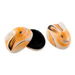 Papier mache boxes, 'Charismatic Rabbits' (pair) - Artisan Crafted Papier Mache Decorative Bunny Boxes (Pair)