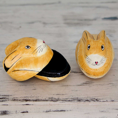 Papier mache boxes, 'Charismatic Rabbits' (pair) - Artisan Crafted Papier Mache Decorative Bunny Boxes (Pair)