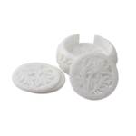 Marble coasters, 'White Agra Rose' (set of 6) - 6 Carved White Indian Marble Coasters and Holder