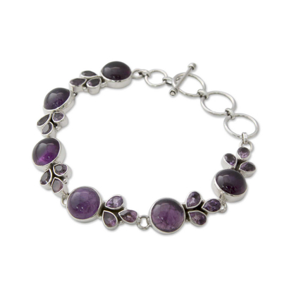 Amethyst link bracelet, 'Glorious Purple' - Artisan Crafted Silver Link Bracelet with Amethysts