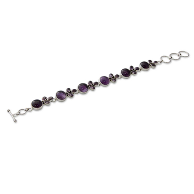 Amethyst link bracelet, 'Glorious Purple' - Artisan Crafted Silver Link Bracelet with Amethysts