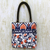 Leather accent cotton tote handbag, 'Peach Blossom' - India Chain Stitch Embroidery Leather Accent Cotton Tote (image 2) thumbail