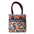 Leather accent cotton tote handbag, 'Peach Blossom' - India Chain Stitch Embroidery Leather Accent Cotton Tote (image 2a) thumbail