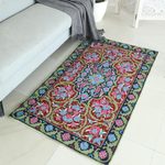 Wool chain stitch rug, 'Kashmir Festival' (3x5) - Handcrafted Floral Geometric 3 by 5 Ft Chain Stitch Rug