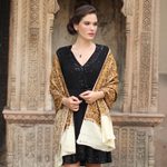 Wool shawl, 'Golden Chrysanthemums' - Chain Stitch Embroidered Brown and Yellow Floral Shawl