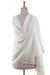 Wool shawl, 'Snowy Chrysanthemums' - White on Cream Floral Chain Stitch Embroidered Shawl (image 2e) thumbail