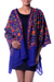Wool shawl, 'Colorful Crocus' - Blue Floral Shawl with Colorful Chain Stitch Embroidery thumbail