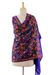 Wool shawl, 'Colorful Crocus' - Blue Floral Shawl with Colorful Chain Stitch Embroidery (image 2d) thumbail