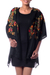 Wool shawl, 'Kaleidoscope Daffodils' - Multicolor Flowers Embroidered on Black Wool Shawl thumbail