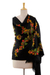 Wool shawl, 'Kaleidoscope Daffodils' - Multicolor Flowers Embroidered on Black Wool Shawl (image 2e) thumbail