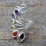 Multi-gemstone chakra ring, 'Harmonious Wisdom' - Multi-gemstone .925 Silver Ring Chakra Jewelry from India