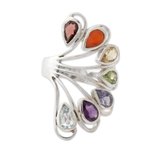 Multi-gemstone chakra ring, 'Harmonious Wisdom' - Multi-gemstone .925 Silver Ring Chakra Jewelry from India