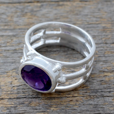 Amethyst single stone ring, 'Twilight Mood' - 4-carat Amethyst on Sterling Silver Ring Pisces Jewellery