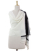 Wool shawl, 'Kutchi Harmony' - Fair Trade Black and Off White Shawl Hand Woven Wool