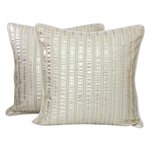 Cotton cushion covers, 'Golden Parallels' (pair) - Gold on Off White Cotton Cushion Covers with Beadwork (Pair)