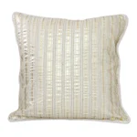 Cotton cushion covers, 'Golden Parallels' (pair) - Gold on Off White Cotton Cushion Covers with Beadwork (Pair)