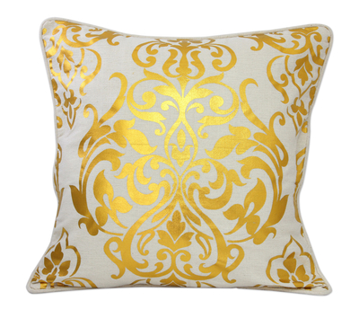 Cotton cushion covers, 'Golden Kaleidoscope' (pair) - Golden Print on Cotton Cushion Covers from India (Pair)