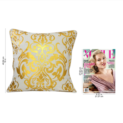 Cotton cushion covers, 'Golden Kaleidoscope' (pair) - Golden Print on Cotton Cushion Covers from India (Pair)