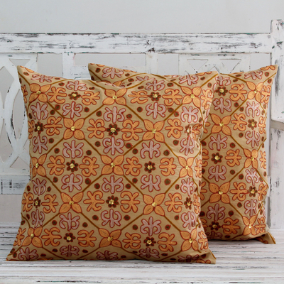 Cotton cushion covers, Morning Marigolds (pair)