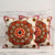 Beaded cotton cushion covers, 'Orange Mandala' (pair) - Ecru Cotton Cushion Covers with Orange Embroidery (Pair) (image 2) thumbail