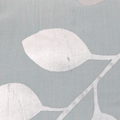 Fundas de cojín de algodón, (par) - Fundas de cojín de algodón azul pálido con hojas plateadas (par)