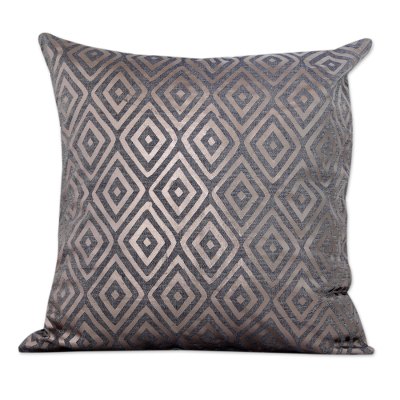 Cotton cushion covers, 'Diamond Glam' (pair) - Silver Foil Diamond Print Blue Cotton Cushion Covers (Pair)