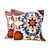 Embroidered cushion covers, 'Floral Jazz' (pair) - Bright Floral Embroidery on 2 White Cotton Cushion Covers