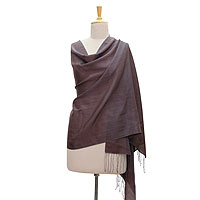 Silk and wool shawl, 'Chocolate Plum' - India Silk and Wool Shawl in Brown and Purple