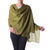 Silk and wool shawl, 'Olive Forest' - India Olive Green Silk and Wool Shawl thumbail