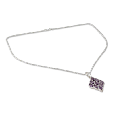 Amethyst pendant necklace, 'Crystalline Beehive' - Modern Handcrafted Silver Necklace with 9 Faceted Amethysts
