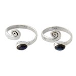 Labradorite toe rings, 'Curls' (pair) - Sterling Silver Labradorite Toe Rings from India (Pair)
