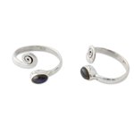 Labradorite toe rings, 'Curls' (pair) - Sterling Silver Labradorite Toe Rings from India (Pair)