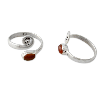 Carnelian toe rings, 'Curls' (pair) - Handcrafted Carnelian and Sterling Silver Toe Rings (Pair)